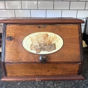 Vintage Wooden Bread Box with Floral Design